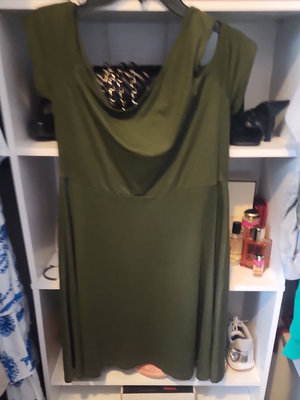 Olive Green Cowl Neck Women's Dress